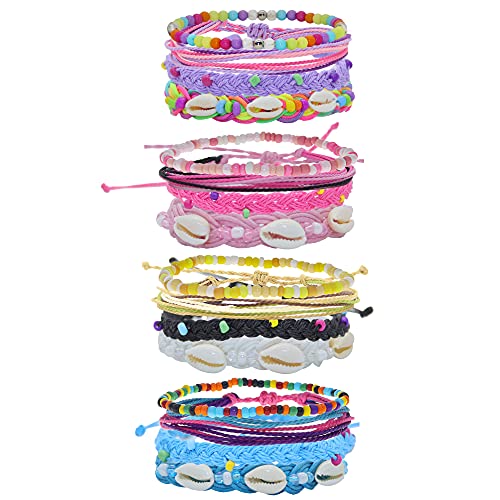 FROG SAC 16 PCS VSCO Bracelets for Teen Girls, Kids Friendship Bracelets for Girls, Party Favors for Teens Girls, Cute VSCO Girl Stuff, VISCO Braided Stretch Friendship Bracelet Pack, Bead Woven String Bracelets
