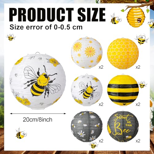 Image of Panelee 12 Pcs Bee Party Decorations Paper Lanterns 8 Inch Hanging Round Hanging Paper Party Decorations for Holiday Indoor Outdoor Supplies