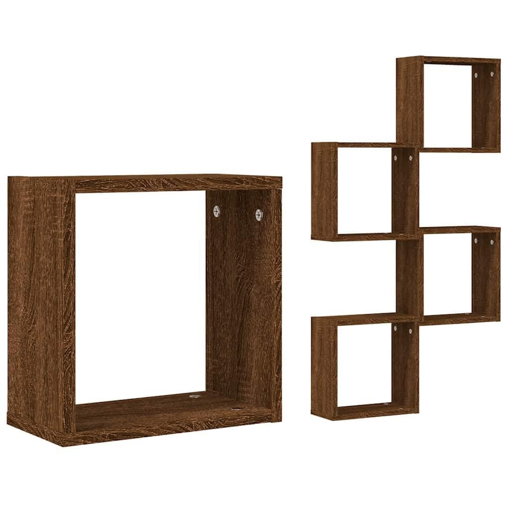 Étagères murales cube chêne marron 30x15x30 cm | Lot de 4