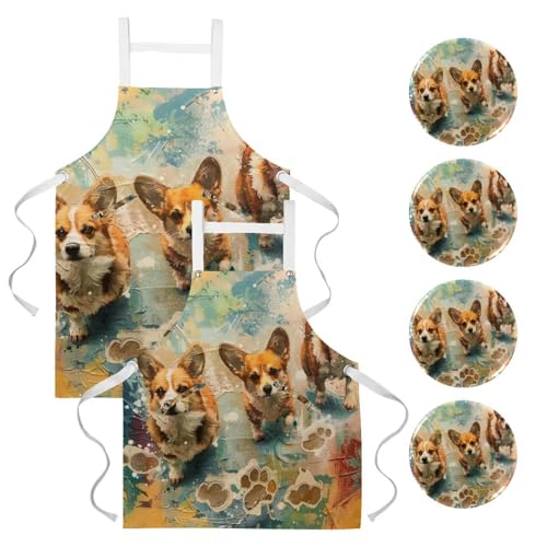 Tablier de serveuse pour cuisine anti-tache lot de 2 corgis pour le travail