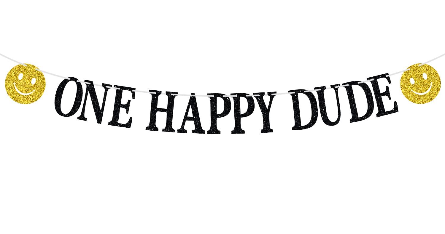 One Happy Dude Geburtstagsbanner – Für Den 1. Geburtstag, Mit Blitz, Smiley & Quasten, 53-teilig