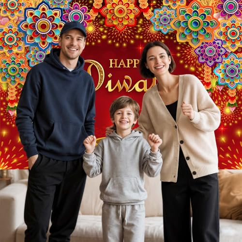 Image of 15x10FT Happy Diwali Backdrop Banner Decor, Festival Lights Indian Happy Diwali Decorations Party Supplies Deepavali Photography Background for Indoor Outdoor Garden,Yard, Party Home Decor