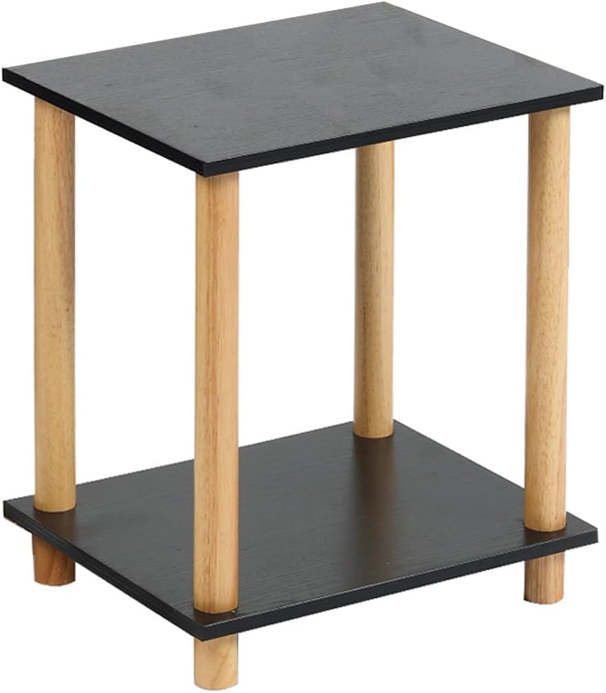 4-Tier Black Storage Shelf, Engineered Wood Shelves with Natural Wood Posts, Modern Display Stand for Living Room Bedroom Office,No-Tool Assembly. (Black, Small, 2)