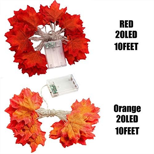Evance 2 Pack Maple Leaves String Lights Fall Garland Decoration, 10FT 20LED Battery Powered Christmas Tree Lights, Christmas Thanksgiving Halloween Decorations Fairy Lights (20FT/40LED)