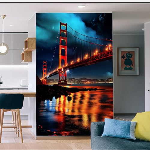 Murales de pared de tamaño personalizado, puente Golden Gate, papel tapiz autoadhesivo extraíble para despegar y pegar, para sala de estar, papel tapiz fotográfico grande, baño