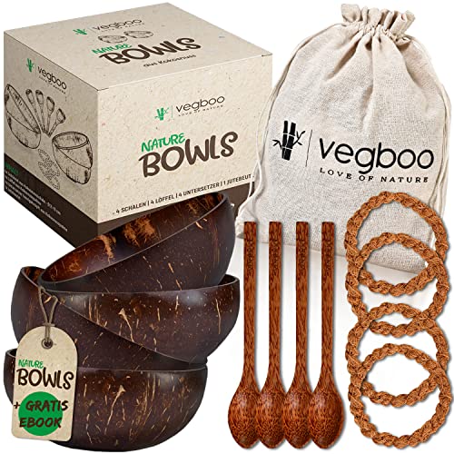 vegboo® Kokosnuss Schalen Set – 4er Set (14-teilig) mit...