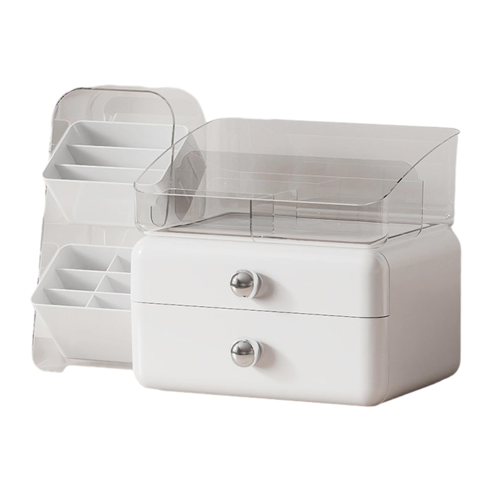 Glifora Desktop Cosmetics Storage Box - Large Capacity Cosmetic Organiser with 2 Drawers, Removable Multi-Compartment Box Makeup Organiser for Dresser