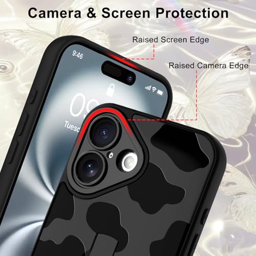 Image of for iPhone 16 Case with Finger Strap Holder, Cute Cool Cow Print Pattern Design for Women Men, Shockproof Anti Scratch Hand Kickstand Protective Cover, Gray