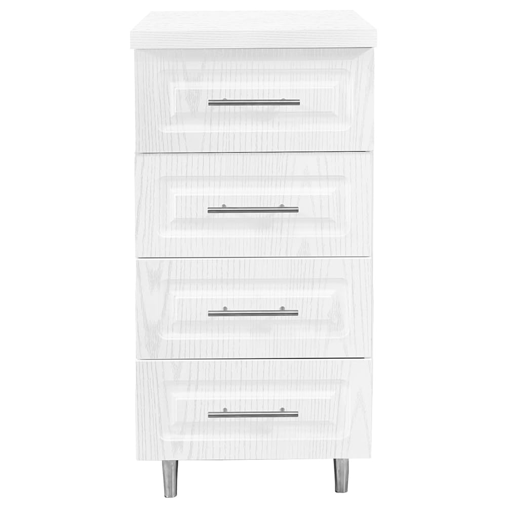 Shally Dogan Cassettiera Mobile Base per Cucina con 4 Cassetti Design Boiserie, Mobiletto Componibile con Struttura in Legno Solida e Resistente, Organizer 40 x 50 x 85H cm (Bianco Frassinato)
