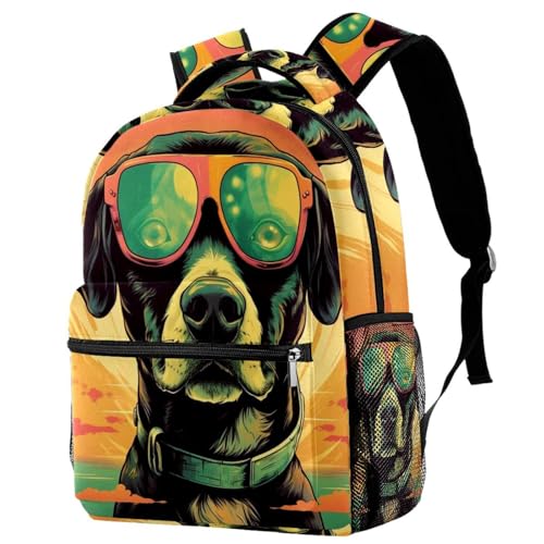 Sac à dos d'école vintage chien coucher de soleil avec porte-bouteille