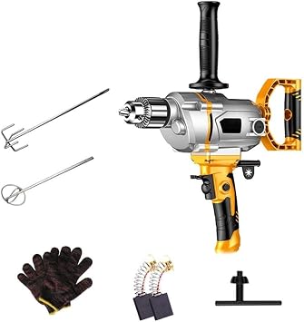 Handheld Cement Concrete Mixer,Electric Concrete Cement Mixer,1200W Portable Electric Concrete Cement Plaster Grout Paint Thinset Mortar Paddle Mixer Ring Tool Adjustable SpeedMixing Set 2