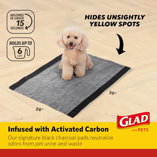 Image of Glad for Pets Extra Large Charcoal Training Pads for Dogs and Puppies, Activated Carbon Odor Control, 6-Layer Absorbent Leak-Proof Pee Pads with Pheromone Attractant, 28 x 30 in, 30 Count - 2 Pack