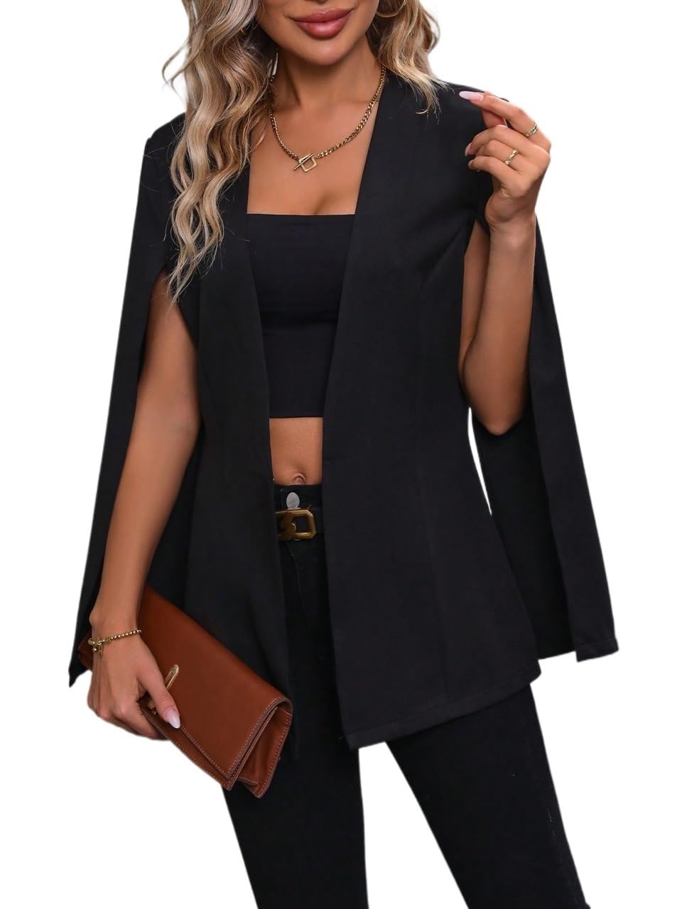 womens blazers dressy casual Cloak Sleeve Open Front Blazer