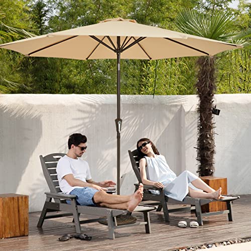 MUCHENGHY 9ft Patio Umbrella, Outdoor Market Table Umbrella with Push Button Tilt and Crank, 8 Ribs UV Protection Sun Shade for Lawn, Deck, Garden, Fishing, Backyard & Pool(Beige) image 4