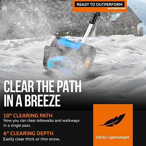 Superhandy Snow Thrower Power Shovel 4Ah Dc 20V Upgraded Design, Cordless Rechargeable, Lightweight 10" In. Width 5" In. Depth, 25' Ft Throwing Distance, 300 Lbs Per Min #TOP2