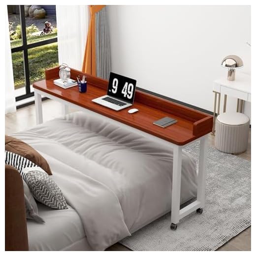 Overbed Table Over Bed Table with Wheels, Long Table At The End Of Bed, Removable Bed Table Computer Desk Workstation Laptop Desk for Bedroom/Living Room