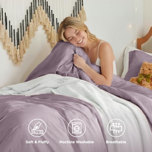 Image of Bedsure Prewashed Twin Duvet Cover, Cotton-Like Bedding Set, Lilac Purple | Ultra Soft, Relaxed Texture, Twin XL Breathable Comfort, Hidden Zipper, 8 Corner Ties, Easy Care, Year-Round Use
