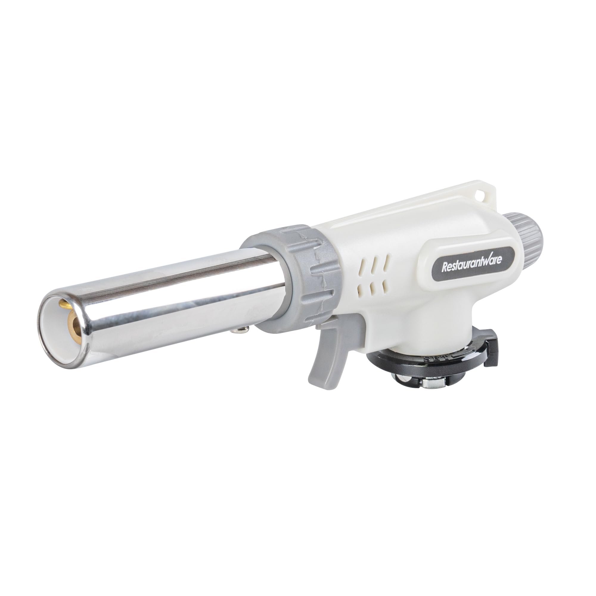 Restaurantware - RW Pyro Creme Brulee Torch With Adjustable Flame, 1 Refillable Culinary Blow Torch - Butane Gas Tank Not Included, No Flaring, White Kitchen Torch, For Baking, Cooking, BBQ, And More