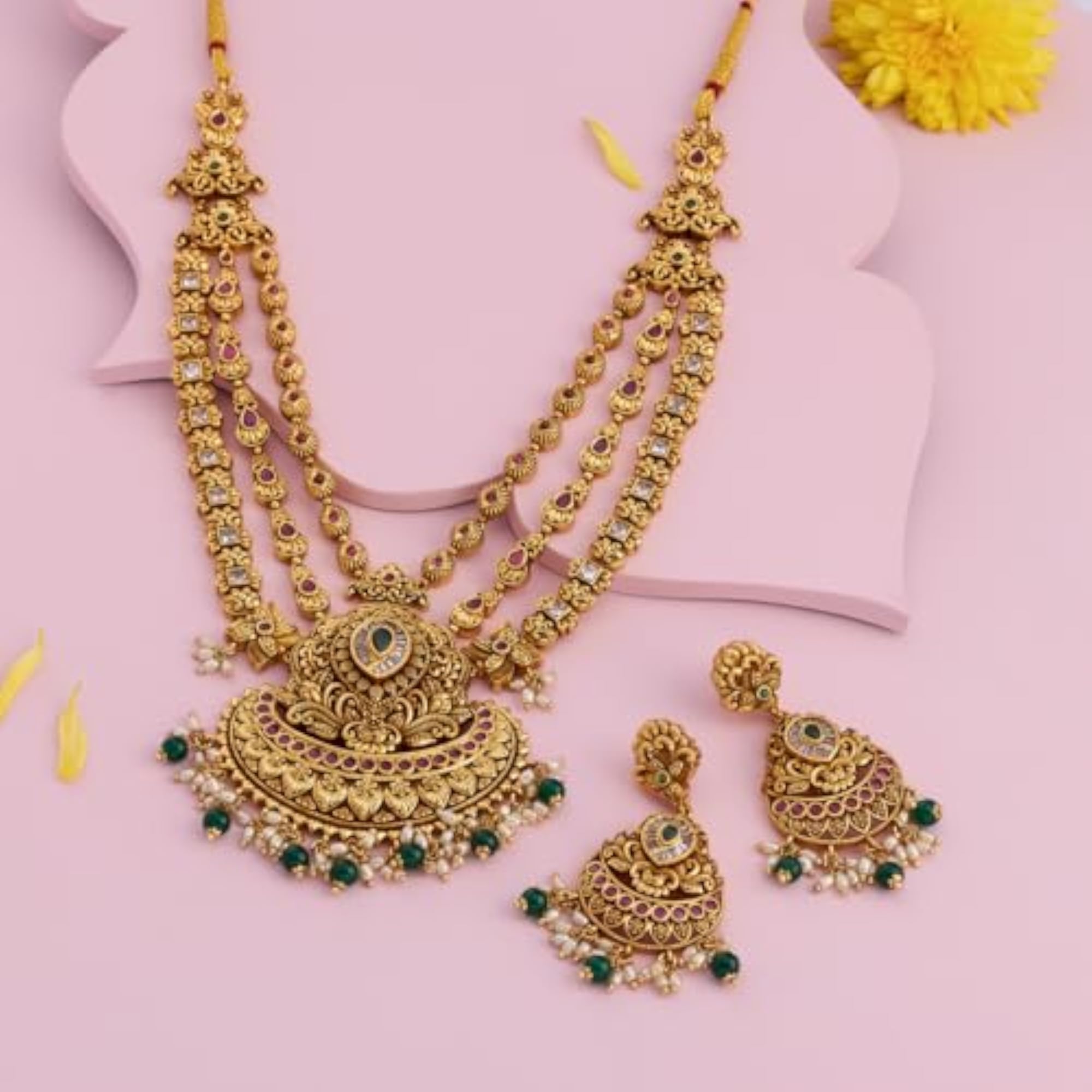 Women's Ruby-Green Gold Polished Copper Antique Necklace