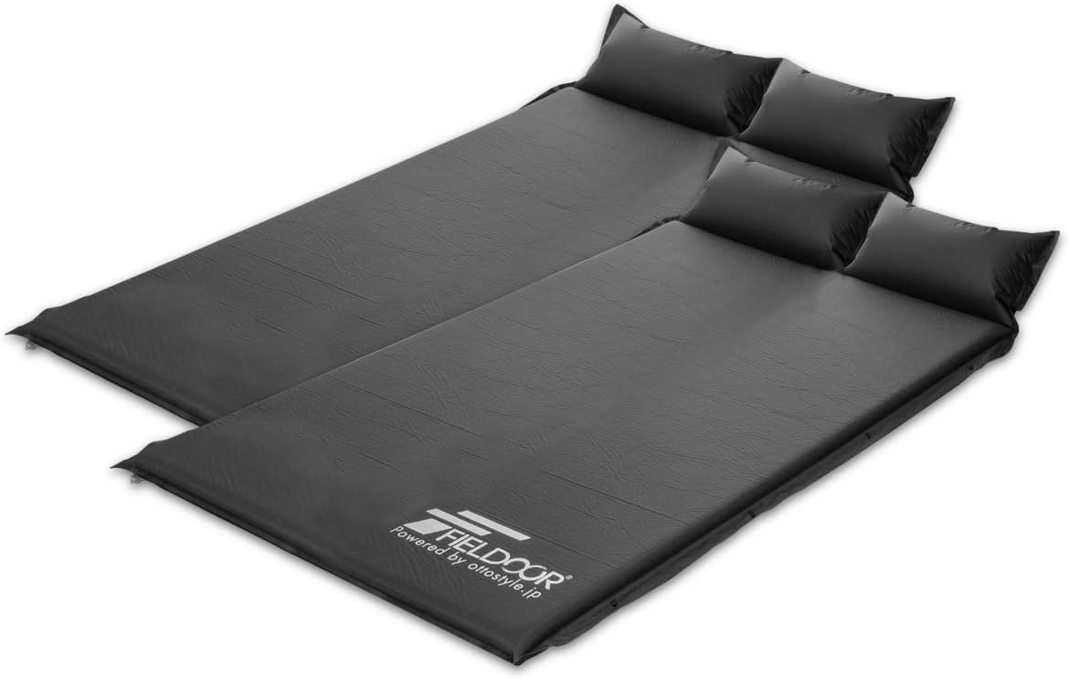 FIELDOOR 枕付き 車中泊マット 5㎝厚 自動膨張マットレス 連結可能 高密度ウレタンフォーム 大型バルブ エアーマット イン