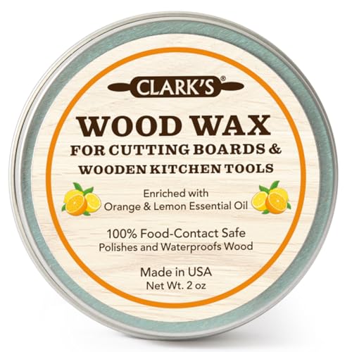 Clarks Cutting Board Wax and Oil Treatment in One - with Food Grade Mineral Oil & Beeswax-Butcher Block Conditioner Cutting & Charcuterie Board Wax Citrus Scent.-USA Made (2 oz)
