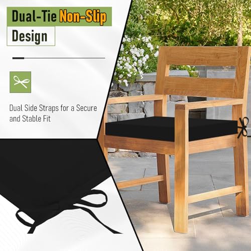 Image of Basic Beyond Outdoor Chair Cushions Set of 6, Square Corner Outdoor Cushions for Patio Furniture, Water Resistant Patio Chair Cushions with 2 Ties, 18.5x16x3, Black