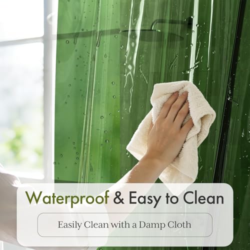 Image of Bathway Shower Curtain Liner, Clear Shower Curtain Liner Green 72x72 PEVA Waterproof Shower Curtain Liner Plastic with 3 Magnets and 12 Rustproof Metal Grommets, Lightweight Shower Liner for Bathroom