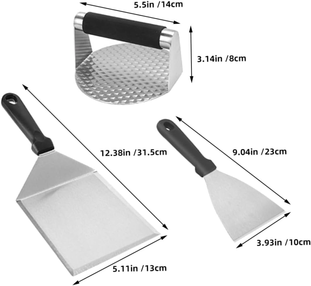 Stainless Steel Grill Tool with Burger Press Multi-Function Spatula Pastry Basting Brush for Outdoor Barbecue Camping and Cooking Essential Accessories