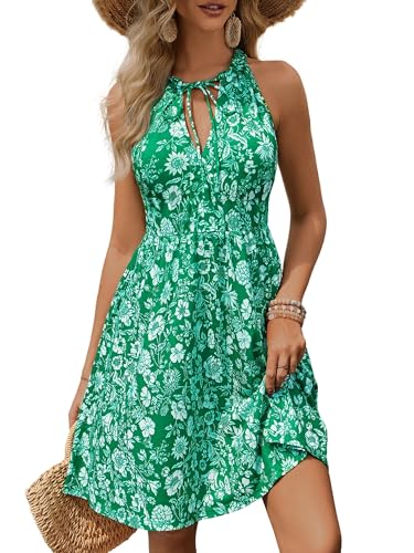 Image of HUHOT Petite Women Teen Summer Halter Dress Vacation Mini Sundress with Pockets