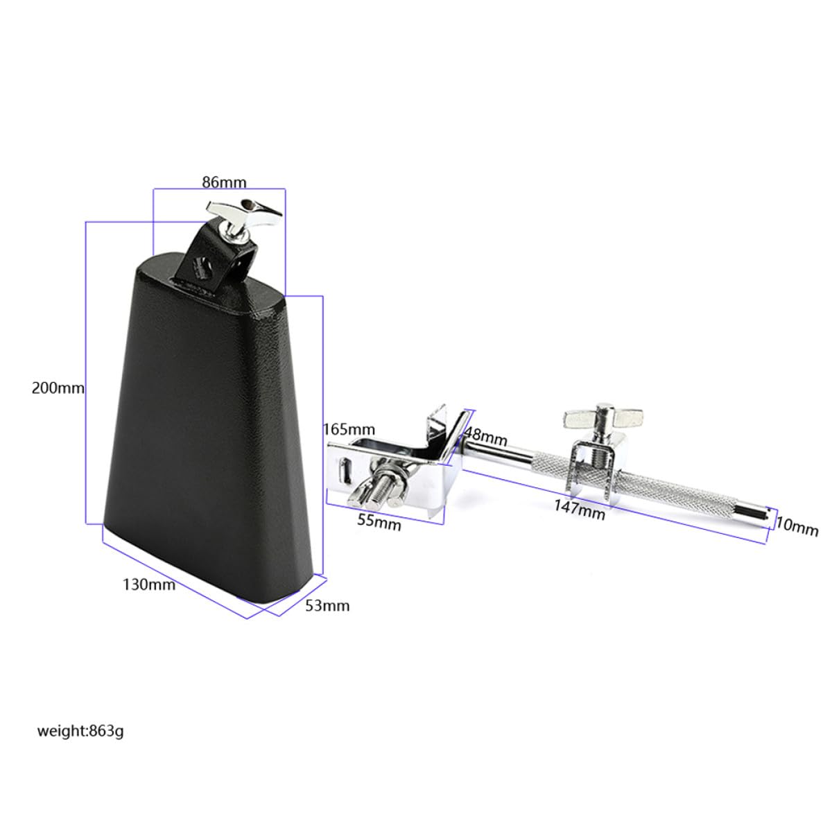 Cabilock Cencerro Metálico Negro para Batería Sonido Rico y Estructura Robusta, Accesorio Adecuado para Estudiantes y Principiantes en Percusión