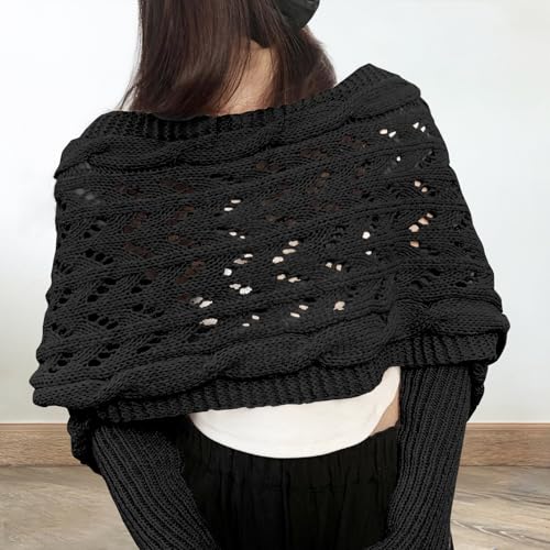 Scarf with Sleeves for Women, Knitted Double Sleeve Scarf Wrap, Multifunctional Knitted Crochet Shrugs with Sleeves3