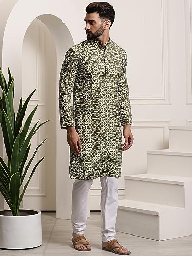 Image of SOJANYA (Since 1958 Men's Cotton Print Kurta & Churidar Pyjama Set