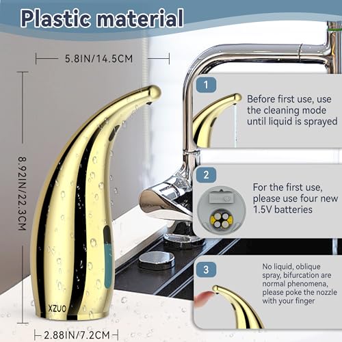 Image of Automatic Soap Dispenser with Infrared Sensor - Adjustable 4-Level Touchless Hand Soap for Kitchen, Bathroom - Battery Operated Electric Dispenser, Durable Plastic, Smart Soap Holder (Gold)