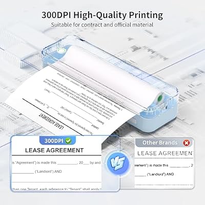 Gloryang 300DPI Portable Printer Wireless for Travel, Inkless Small Bluetooth Printers for Home Use, Compatible with Mobile Phone & Laptop, Support 8.5 x 11 Inch & A4 Thermal Printer Paper, Blue
