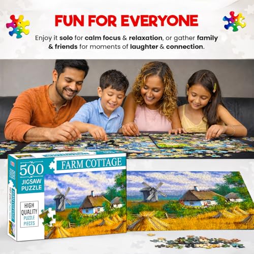 Image of Farm Cottage Jigsaw Puzzles for Kids and Children - Realistic Illustration Challenging Brain Booster Gifts, Fun and Creative Game - (500 Pcs)