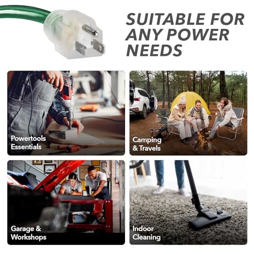 Lifesupplyusa 123375FTDGU 75Ft Power Outdoor Extension Cord & Indoor - Waterproof Electric Drop Cord Cable - 3 Prong, 3-Outlet, Sjtw, 12 Gauge, 15 Amp, 125 Volts, 1875 Watts, 12/3 Etl Listed By Lifesupplyusa thumb #5