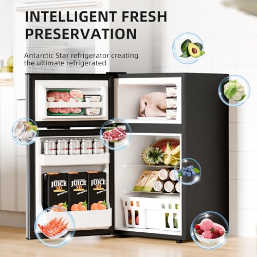 Antarctic Star Compact Refrigerator with Freezer,2 Door Mini Fridge,Adjustable Shelf,Adjustable Thermostat,for Bedroom,O - Additional View