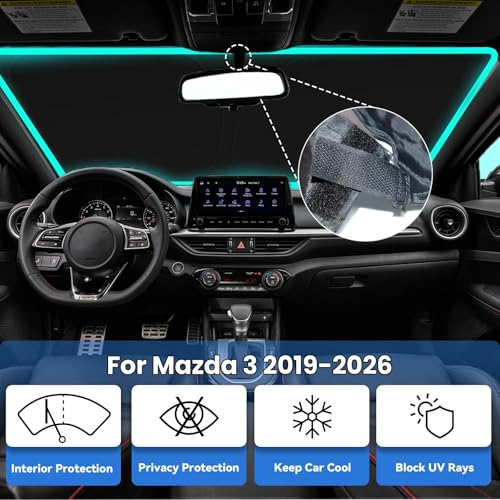 Image of Windshield Sun Shade for Mazda 3 2019-2023, Car Front Window Sunshade with 240T Sun Visor Protector Blocks UV Rays Heat Sun Shield Accessories