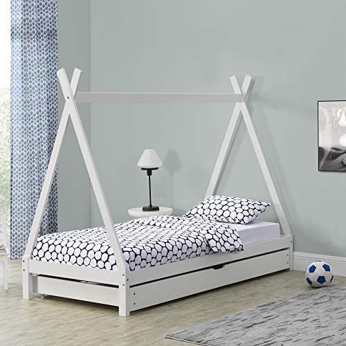 Kinderbed Tipi met onderschuifbed 90x200 cm wit - Afbeelding 3