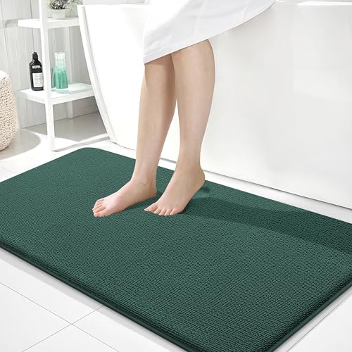 Image of OLANLY Thick Memory Foam Bathroom Runner Rugs 44x24, Extra Soft Absorbent Long Bath Rug, Quick Dry Bath Mat, Non-Slip, Washable Mat for Bathroom, Tub and Shower, Home Decor Accessories, Blackish Green