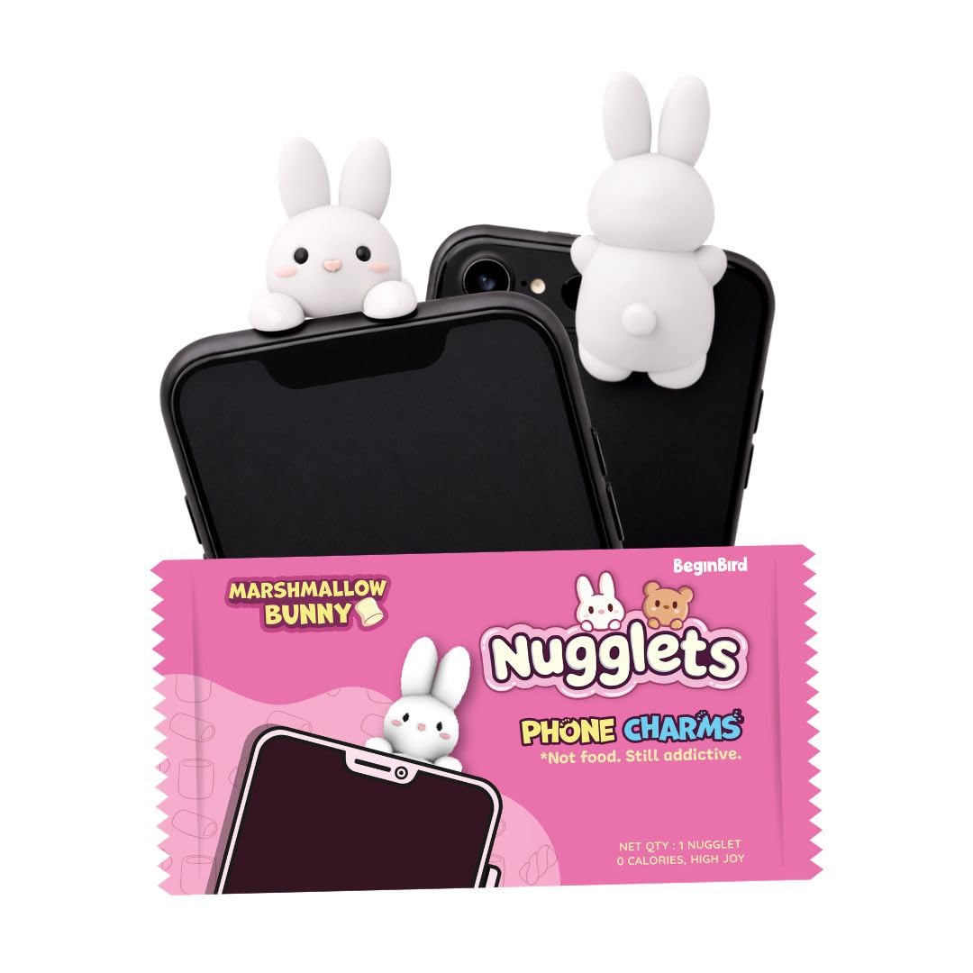 BeginBird Nugglets Marshmallow Bunny Cute Phone Charm, Kawaii Case Border Sticker Peeker, Mini 3D Screen Charm for Computer Monitor, Laptop, Tablet & Mobile, Unique Aesthetic Tech Gift for All Ages