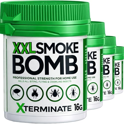 Xterminate XXL 16g Smoke Bomb Fogger Killer for Fleas Bed Bug Carpet Moths Cluster Fly Silverfish Carpet Beetle Insects (HSE Approved and Tested) (4)
