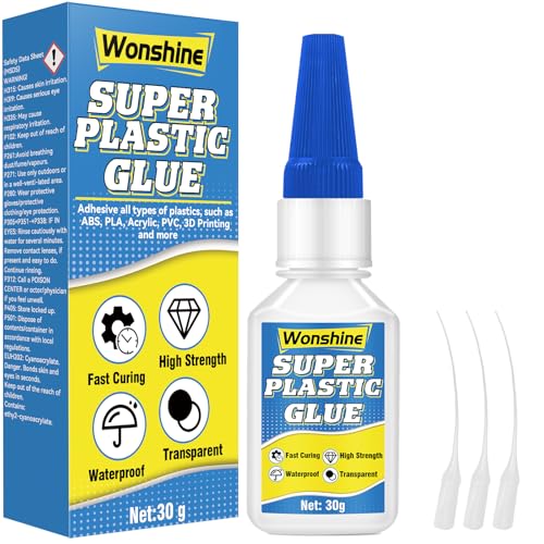 Plastic Glue 30 g Clear Model Glue Superglue for Plastic Acrylic Model 3D Printing Miniatures PVC Vinyl with Anti-Clog Cap Waterproof Heat-Resistant (Clear6 Plastic Glue)