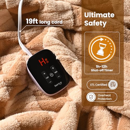 Image of Bearhug Heated Blanket Full Size 77 inch x 84 inch Electric Blanket, Reversible Brown Plaid Sherpa Heating Blanket, 10-Heat Levels & 1-12H Auto Off, ETL, Machine Washable