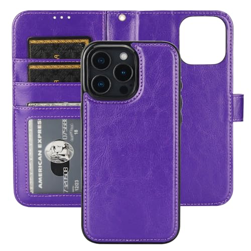 Bocasal Detachable Wallet Case Card Holder for iPhone 16 Pro Max Purple