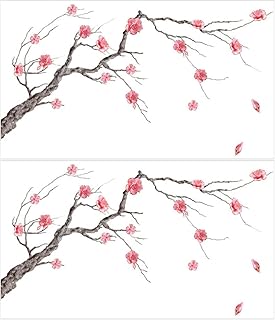 HOMSFOU Decoração de quarto infantil decoração de quarto de criança 2 folhas de ameixa adesivo de parede removível faça você mesmo galhos de árvore decoração de arte de parede em estilo chinês para quarto, sala de estar, decoração de escritório, decoração de quarto infantil