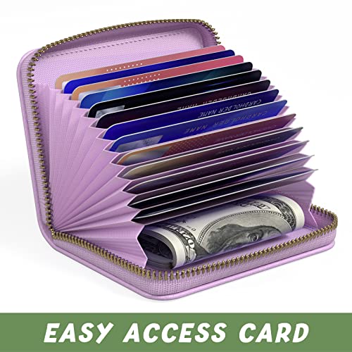 Image of Aiawoxc Credit Card Holder for Women, Small RFID Wallet Slim Leather Business Card Organizer Case with Zipper and Keychain, Purple