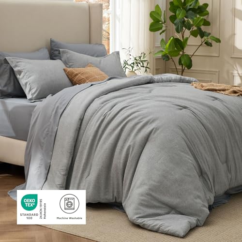 Image of Bedsure Full Comforter Set Dark Grey - Bed in a Bag Full Size Bedding 7 Pieces, Cationic Dyed Bed Set Gift for Family, Dark Grey Soft Bedding for All Seasons Comforter with Sheets, Pillowcases & Shams