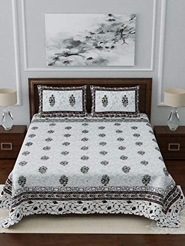 Image of Living Roots Super King Double Bedsheet Pure Cotton - 1 Bedsheet with 2 Pillow Covers | 100 inch x 108 inch (Traditional Design)