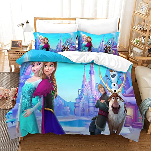 Funda de edredón de Frozen para niños, jóvenes y adultos, funda de edredón de anime de dibujos animados, juego de ropa de cama tamaño King con fundas de almohada, fundas de edredón de microfibra ultra